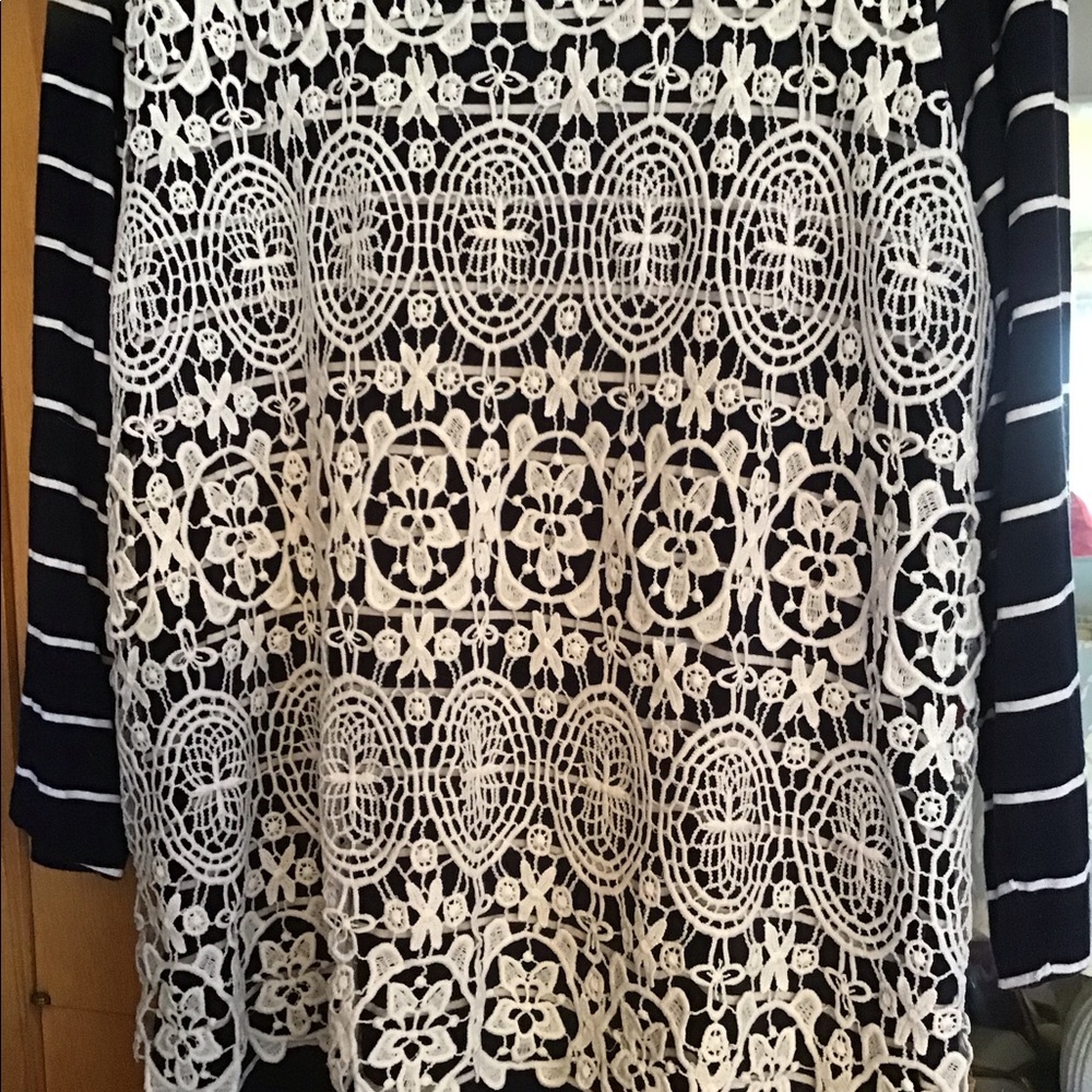 Cute lace overlay navy/white striped top